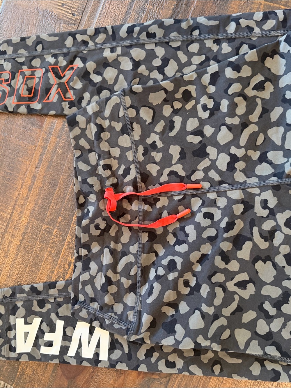 Women’s Black & Gray Leopard Print Leggings with Red Drawcord